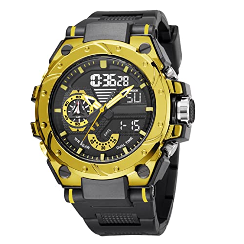 Forrader Herren Digitale Sportuhr Großes Zifferblatt Wasserdicht Militär Armbanduhren für Herren mit Stoppuhr Alarm LED Hintergrundbeleuchtung, schwarz / gold von Forrader