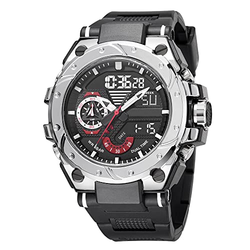 Forrader Herren Digitale Sportuhr Großes Zifferblatt Wasserdicht Militär Armbanduhren für Herren mit Stoppuhr Alarm LED Hintergrundbeleuchtung, silber von Forrader