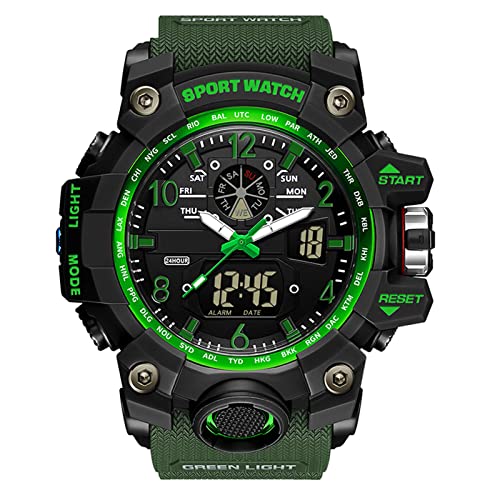 Forrader Herren Militär-Uhren Outdoor Sport Uhren für Herren Wasserdicht Taktische Armee Armbanduhr Multifunktion LED Alarm Stoppuhr Digital Analog Uhren, armee-grün von Forrader