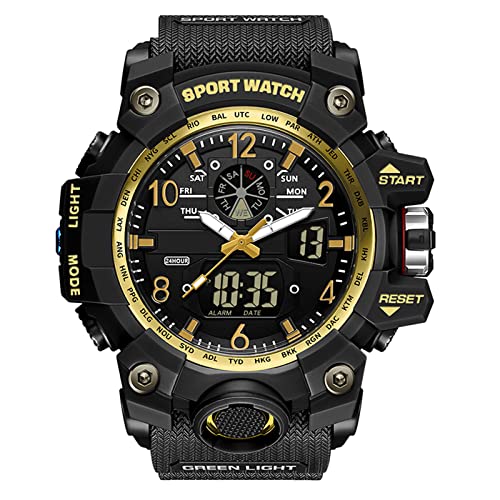 Forrader Herren Militär-Uhren Outdoor Sport Uhren für Herren Wasserdicht Taktische Armee Armbanduhr Multifunktion LED Alarm Stoppuhr Digital Analog Uhren, schwarz/Gold von Forrader