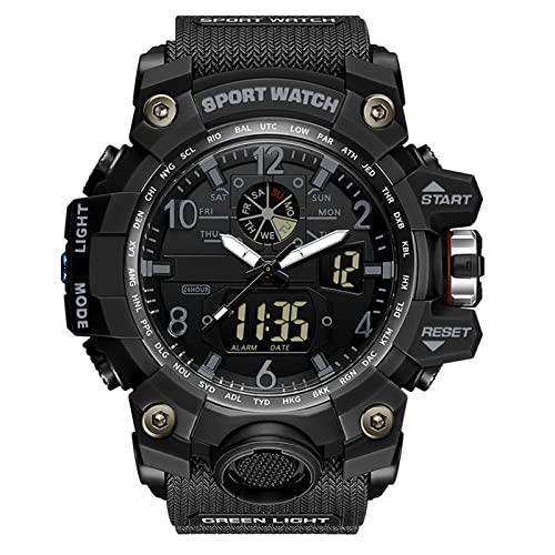 Forrader Herren Militär-Uhren Outdoor Sport Uhren für Herren Wasserdicht Taktische Armee Armbanduhr Multifunktion LED Alarm Stoppuhr Digital Analog Uhren, schwarz/schwarz von Forrader