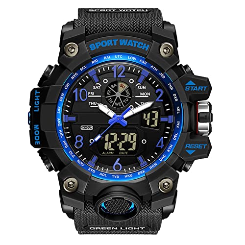 Forrader Herren Militär-Uhren Outdoor Sport Uhren für Herren Wasserdicht Taktische Armee Armbanduhr Multifunktion LED Alarm Stoppuhr Digital Analog Uhren, schwarz / blau von Forrader