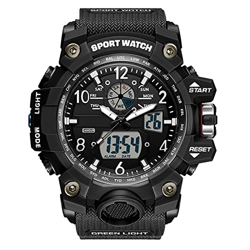 Forrader Herren Militär-Uhren Outdoor Sport Uhren für Herren Wasserdicht Taktische Armee Armbanduhr Multifunktion LED Alarm Stoppuhr Digital Analog Uhren, schwarz / weiß von Forrader
