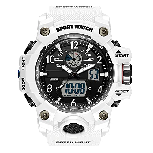 Forrader Herren Militär-Uhren Outdoor Sport Uhren für Herren Wasserdicht Taktische Armee Armbanduhr Multifunktion LED Alarm Stoppuhr Digital Analog Uhren, weiß/weiß von Forrader
