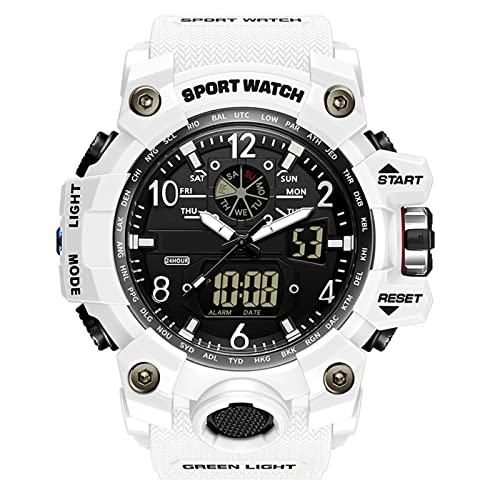 Forrader Herren Militär-Uhren Outdoor Sport Uhren für Herren Wasserdicht Taktische Armee Armbanduhr Multifunktion LED Alarm Stoppuhr Digital Analog Uhren, weiß / schwarz, Riemen von Forrader