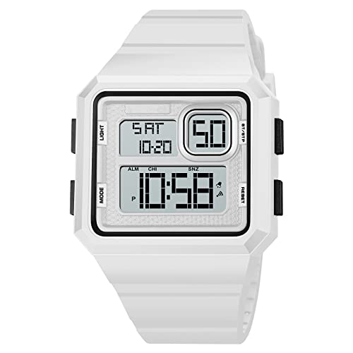 Forrader Herren Multifunktions Digital Sportuhr Dual Time Wasserdicht Outdoor Silikon Uhr Chronograph Alarm EL Licht 12/24 Stunden Uhr, Skm 1877 Weiß, Armband von Forrader