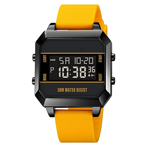 Forrader Herren Multifunktions Digital Sportuhr Dual Time Wasserdicht Outdoor Silikon Uhr Chronograph Alarm EL Licht 12/24 Stunden Uhr, gelb, Gurt von Forrader