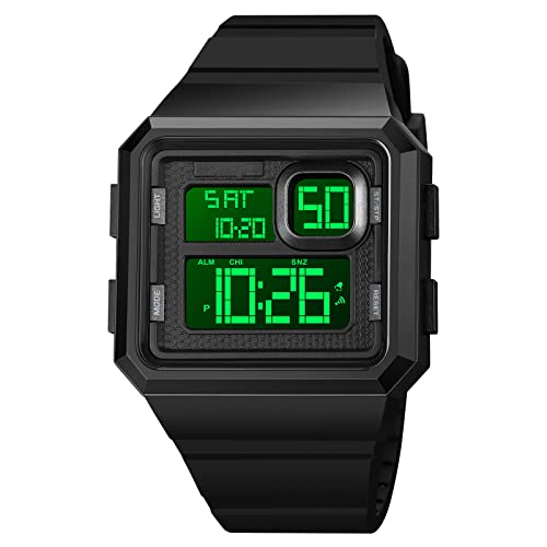Forrader Herren Quadratische Armbanduhr Multifunktions-Digitaluhren Wasserdichte Uhr für Herren mit Silikonband, Schwarz von Forrader