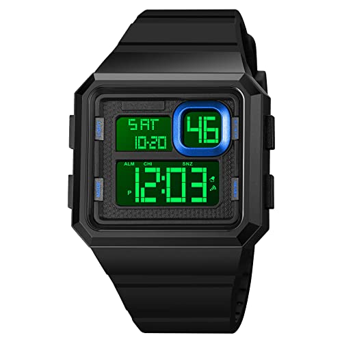Forrader Herren Quadratische Armbanduhr Multifunktions-Digitaluhren Wasserdichte Uhr für Herren mit Silikonband, blau von Forrader