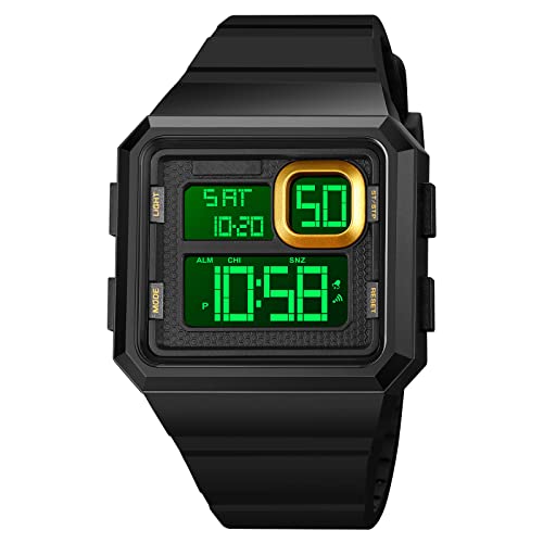 Forrader Herren Quadratische Armbanduhr Multifunktions-Digitaluhren wasserdichte Uhr für Herren mit Silikonband, Gold Forrader Herren Quadratische Armbanduhr Multifunktions-Digitaluhren wasserdichte Uhr für Herren mit Silikonband, Gold von Forrader