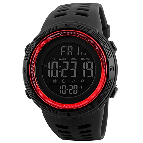Forrader Herren Sportuhr Outdoor 50M Wasserdicht Digital Blacklight Screen Multifunktionale LED Sport Armbanduhren (Rot) von Forrader