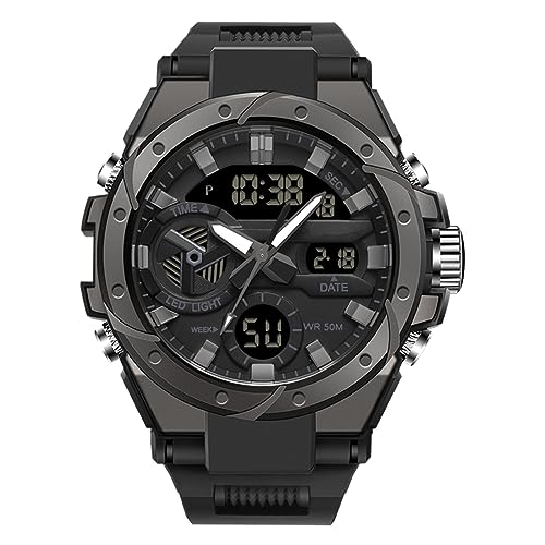 Forrader Herren Uhren Wasserdicht Militär Uhren für Männer Multi Funktion Taktische Sport Uhren LED Alarm Stoppuhr Digital Analog Uhren, Schwarz , Militär von Forrader