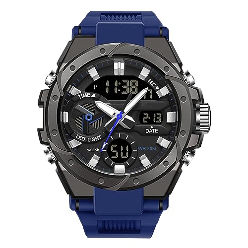 Forrader Herren Uhren Wasserdicht Militär Uhren für Männer Multi Funktion Taktische Sport Uhren LED Alarm Stoppuhr Digital Analog Uhren, blau, Militär von Forrader
