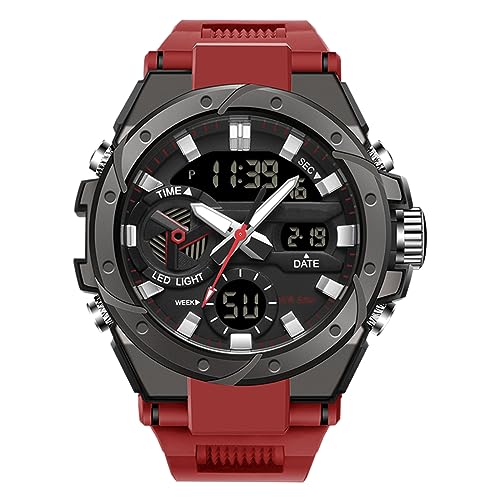 Forrader Herren Uhren Wasserdicht Militär Uhren für Männer Multi Funktion Taktische Sport Uhren LED Alarm Stoppuhr Digital Analog Uhren, rot, Militär von Forrader