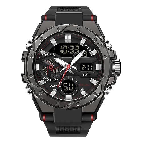 Forrader Herren Uhren Wasserdicht Militär Uhren für Männer Multi Funktion Taktische Sport Uhren LED Alarm Stoppuhr Digital Analog Uhren, schwarz/red von Forrader