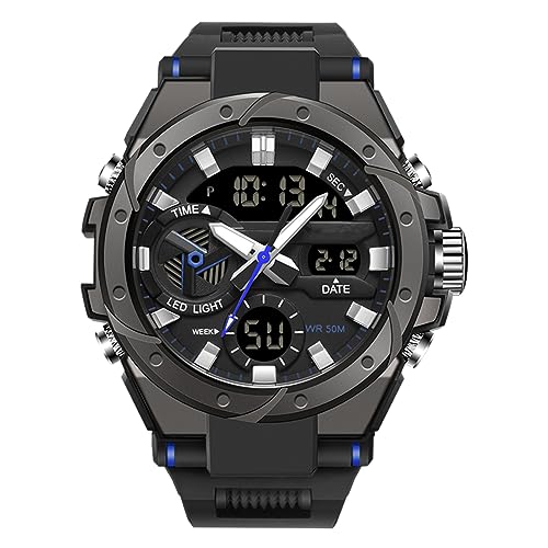 Forrader Herren Uhren Wasserdicht Militär Uhren für Männer Multi Funktion Taktische Sport Uhren LED Alarm Stoppuhr Digital Analog Uhren, schwarz / blau von Forrader