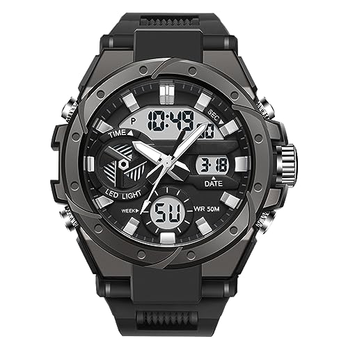 Forrader Herren Uhren Wasserdicht Militär Uhren für Männer Multi Funktion Taktische Sport Uhren LED Alarm Stoppuhr Digital Analog Uhren, schwarz / weiß von Forrader