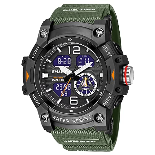 Forrader Uhren für Herren Outdoor Sport Digital Uhr Taktische Armee Armbanduhr LED Stoppuhr Dual Display Wasserdicht Militär Herren Armbanduhren, armee-grün, Riemen von Forrader