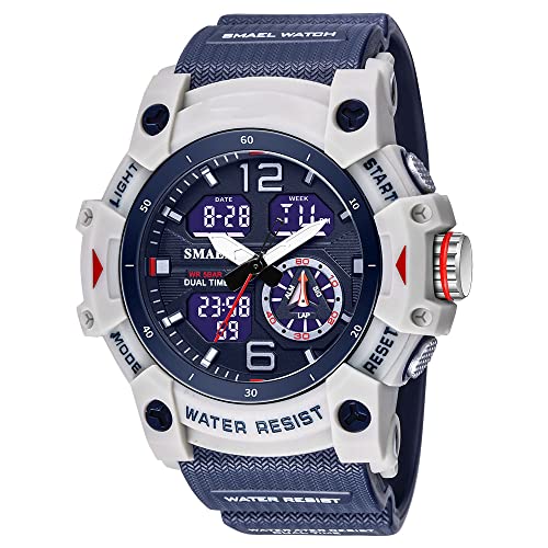 Forrader Uhren für Herren Outdoor Sport Digital Uhr Taktische Armee Armbanduhr LED Stoppuhr Dual Display Wasserdicht Militär Herren Armbanduhren, blau, Riemen von Forrader
