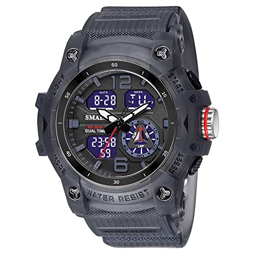 Forrader Uhren für Herren Outdoor Sport Digital Uhr Taktische Armee Armbanduhr LED Stoppuhr Dual Display Wasserdicht Militär Herren Armbanduhren, transparent, schwarz, Riemen von Forrader