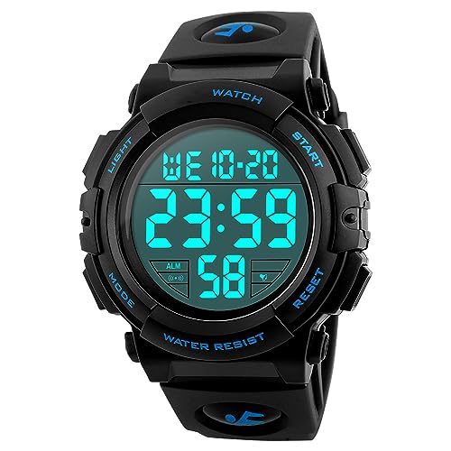 Forrader Uhren für Männer Großes Zifferblatt Digitale Herrenuhr Sport Wasserdicht LED Militär Armbanduhren Chronograph Wecker, blau von Forrader