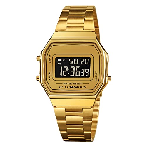 Forrader Unisex Digitaluhr Fashion Freizeit Quadratisch Herren Armbanduhr Wasserdicht Edelstahl Sport Armbanduhr, gold, Armband Forrader Unisex Digitaluhr Fashion Freizeit Quadratisch Herren Armbanduhr Wasserdicht Edelstahl Sport Armbanduhr, gold, Armband von Forrader