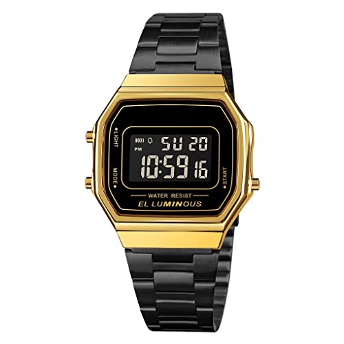 Forrader Unisex Digitaluhr Fashion Freizeit Quadratisch Herren Armbanduhr Wasserdicht Edelstahl Sport Armbanduhr, goldfarben/schwarz Forrader Unisex Digitaluhr Fashion Freizeit Quadratisch Herren Armbanduhr Wasserdicht Edelstahl Sport Armbanduhr, goldfarben/schwarz von Forrader