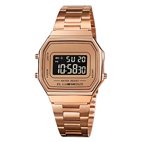 Forrader Unisex Digitaluhr Fashion Freizeit Quadratisch Herren Armbanduhr Wasserdicht Edelstahl Sport Armbanduhr, rose gold, Armband Forrader Unisex Digitaluhr Fashion Freizeit Quadratisch Herren Armbanduhr Wasserdicht Edelstahl Sport Armbanduhr, rose gold, Armband von Forrader