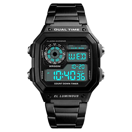 Forrader Unisex Digitaluhr Fashion Freizeit Quadratisch Herren Armbanduhr Wasserdicht Edelstahl Sport Armbanduhr, schwarz 1, Armband Forrader Unisex Digitaluhr Fashion Freizeit Quadratisch Herren Armbanduhr Wasserdicht Edelstahl Sport Armbanduhr, schwarz 1, Armband von Forrader