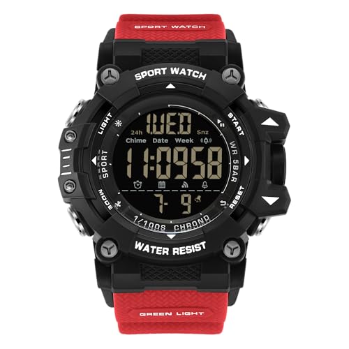 Herren Digitaluhr Sport Outdoor Wasserdicht Herren Armbanduhren mit LED Hintergrundbeleuchtung Alarm Stoppuhr Datum Militär Uhr für Männer, schwarz/red von Forrader