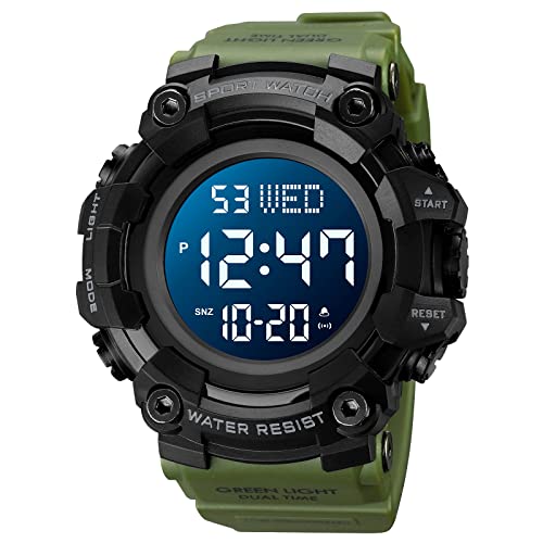 Herren Großes Zifferblatt Digital Sport Armbanduhr Multifunktion Militär Uhr LED Hintergrundbeleuchtung Wasserdicht Elektronische Uhr für Herren, Grün von Forrader