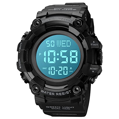 Herren Großes Zifferblatt Digital Sport Armbanduhr Multifunktion Militär Uhr LED Hintergrundbeleuchtung Wasserdicht Elektronische Uhr für Herren, Weiß von Forrader