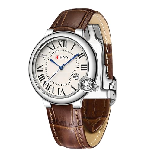 Uhr Herren Wasserdicht Herren Armbanduhren Analog Quarz Uhr mit echtem Leder oder Edelstahl Band Mode Business Designer Uhren für Männer, braun von Forrader