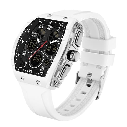 Uhren für Herren, einzigartig, rechteckig, Sport-Armbanduhr mit digitaler Analoganzeige, Dualzeitanzeige, Countdown, Stoppuhr, Punk, cooles Design, 5 ATM wasserdicht, Herrenuhr, weiß Uhren für Herren, einzigartig, rechteckig, Sport-Armbanduhr mit digitaler Analoganzeige, Dualzeitanzeige, Countdown, Stoppuhr, Punk, cooles Design, 5 ATM wasserdicht, Herrenuhr, weiß von Forrader