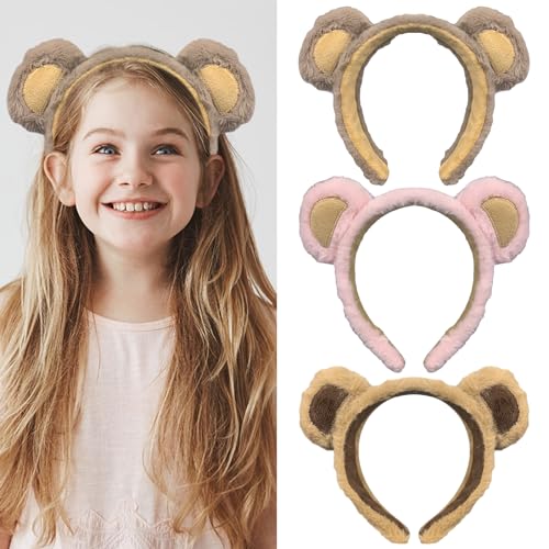 Bärenohren Stirnband,Forreen 3 Stück Bär Ohren Stirnband Cartoon Niedliche Bärenohren Haarband Mode Weich Bequem Stirnbänder zum Schminken Waschen Gesicht Cosplay Party von Forreen