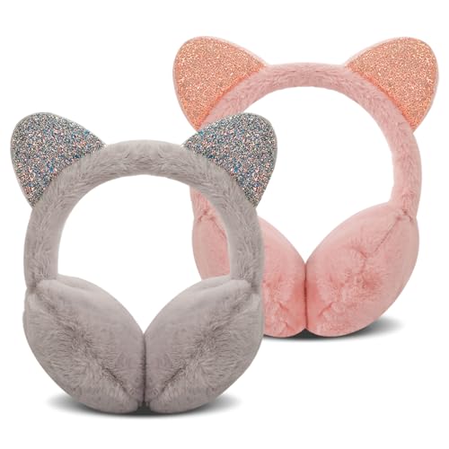 Forreen Ohrenwärmer Mädchen, 2 Stück Ohrenschützer Winter Warme Süße Katzenohren Design Gemütlich Verstellbar Ear Cover Weichem Plüsch Ohrwärmer für Kaltes Wetter im Freien von Forreen