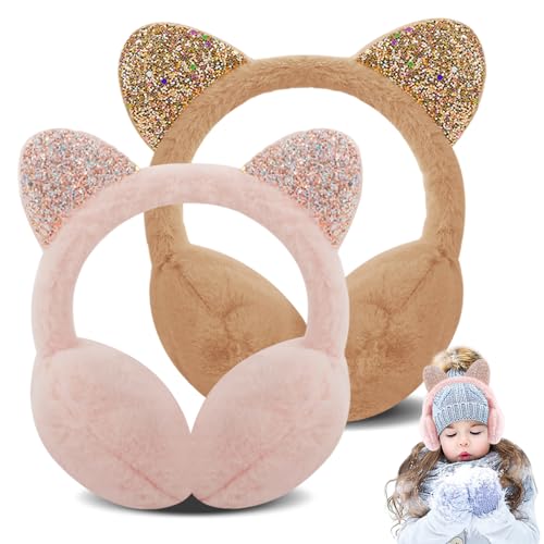 Forreen Ohrenwärmer Mädchen, 2 Stück Ohrwärmer Winter Warme Süße Katzenohren Design Gemütlich Verstellbar Ohrenschützer Weichem Plüsch Ohrwärmer für Kaltes Wetter im Freien von Forreen