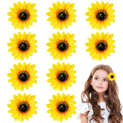 Haarnadeln,Forreen 10 Stück Haarreif Sonnenblume,Sonnenblumen Haarschmuck,Entenschnabel Clip Nette Sunflower Haarspangen Sonnenblumen Haarclip für Dame Mädchen Party Strandurlaub Hochzeit Dekoration von Forreen