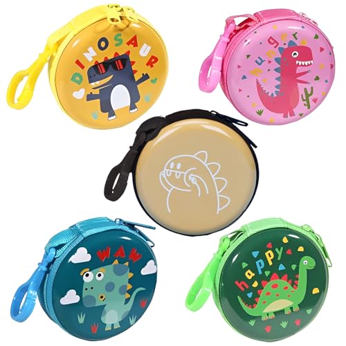 Kleingeldbörse Kinder,Forreen 5 Stück Portmonee Kinder mit Karabiner Mini Geldbörse Runde Tragbare Kreativ Dinosaurier Schlüsseltasche Geschenk für Jungen und Mädchen von Forreen