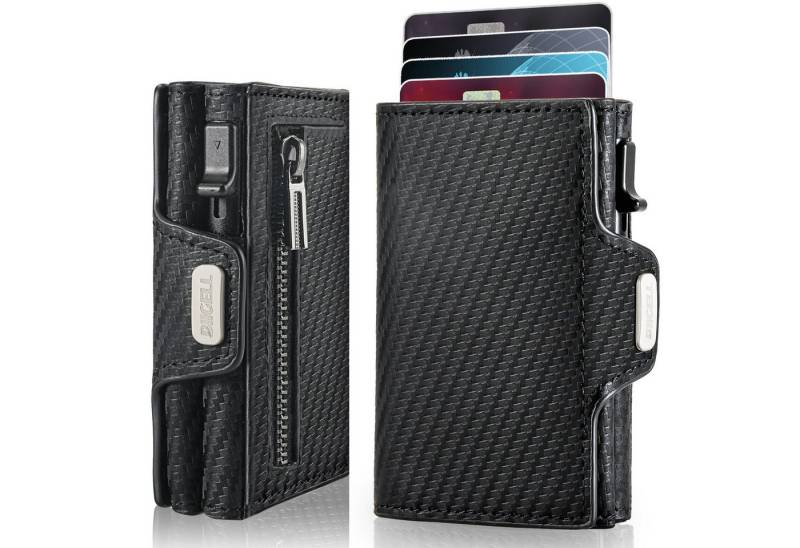 Forrlite Geldbörse Geldbörse Herren mit RFID Schutz, Portmonee Portemonnaie Herren klein (Slim Wallet mit Münzfach, Mini Geldbörse Herren&Damen, Kreditkartenetui Kartenetui-Geldbeutel 12 Karten, Kartenhalter Carbon) von Forrlite