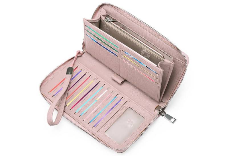 Forrlite Mini Geldbörse Geldbeutel Damen mit 18 Kartenfächer und Kleingeldfach,Klein Handy (PU Leder Crossbody Schultertasche Reisepass Handytasche mit Kartenschlitz Verstellbar Abnehmbar Schultergurt,Geldbeutel Damen Portemonnaie Damen Geldbörse aus Leder Geldbeutel Viele Fächer Damen Geldbörse mit RFID Schutz 18 Kartenfächer Geldbörsen mit Reißverschluss Kette und Lanyard) von Forrlite