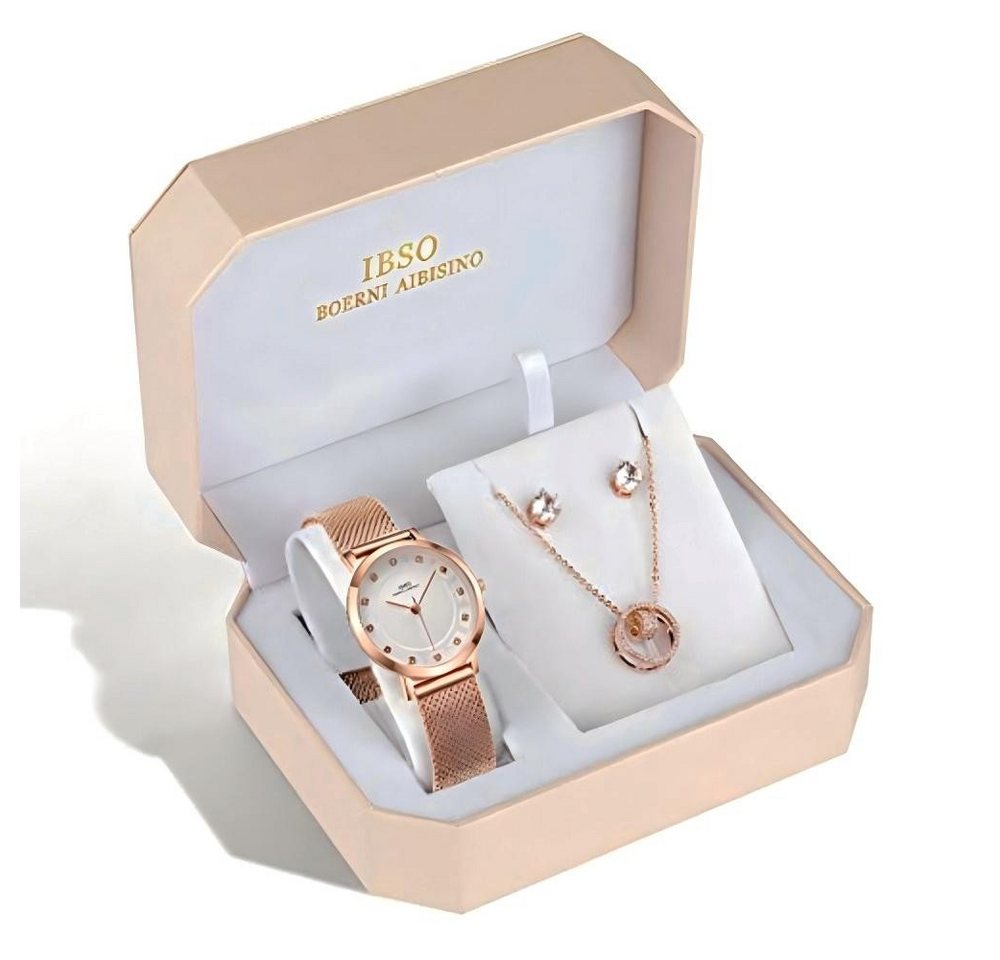 Forrlite Quarzuhr Quarzuhr, Damen Quarzuhren, Armbanduhr, Damenuhr, (mit Schmuckarmband(Set, 4-tlg), mit Halskette, Ohrstecker & Anhänger Modeschmuck Set von Forrlite