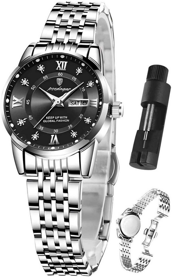 Forrlite Quarzuhr Quarzuhr Multifunktionsuhr Armbanduhr, Chronograph Damenuhr, (Armbanduhr Edelstahl Damenuhr Uhr, Edelstahl Armbanduhr), Edelstahl Uhr für Damen modisch und leger von Forrlite