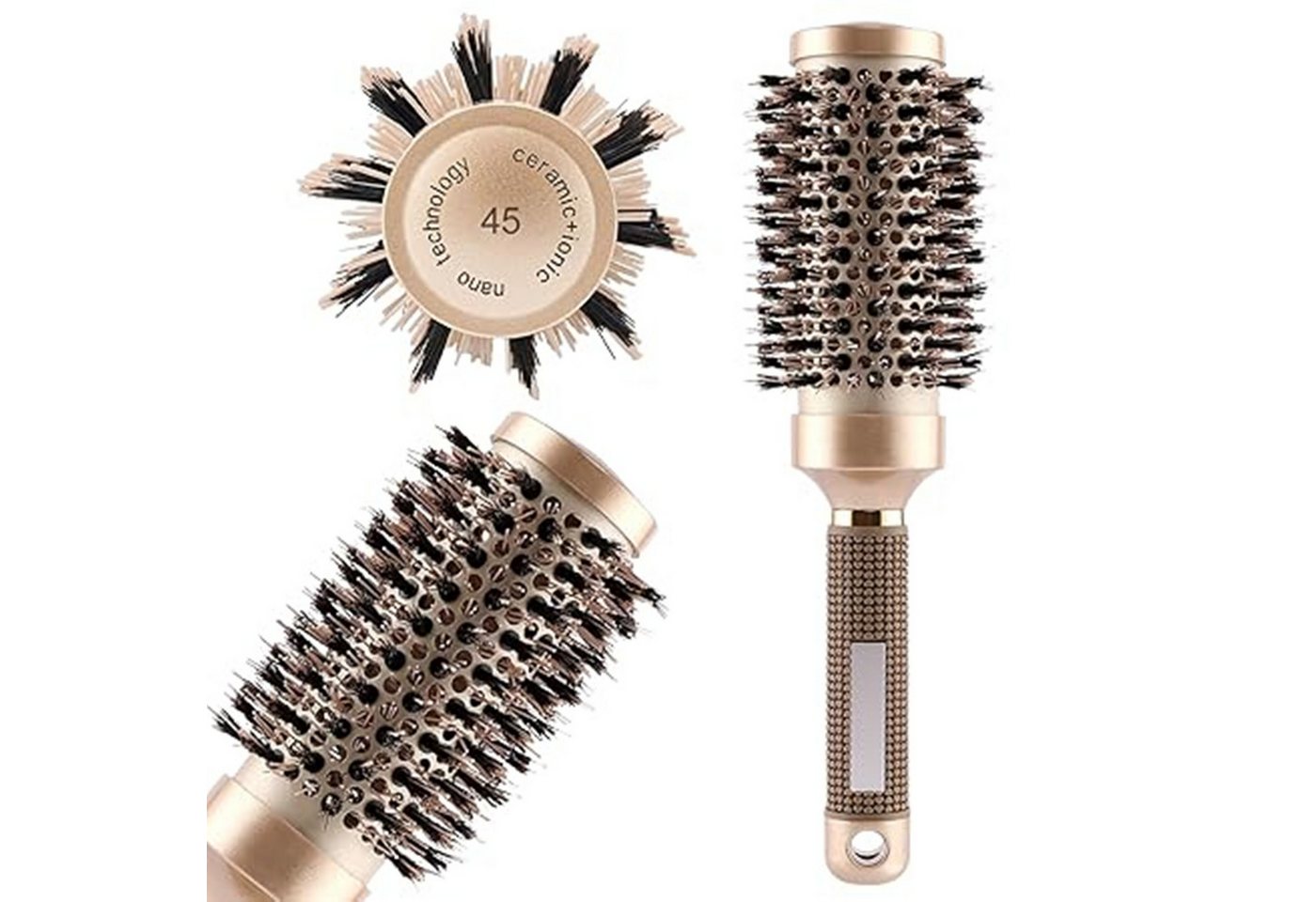 Forrlite Rundbürste Rundbürste Runde Antistatische Keramikbürste Rundbürste zum, Rundbürste zum Föhnen Rundbürstes Groß mit Wildschweinborsten Bürste für Locken Stylingbürste Frizzfreie Blowouts für Stylen Locken Föhnen (45mm) von Forrlite