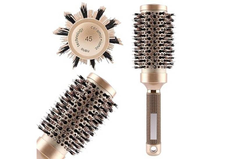 Forrlite Rundbürste Rundbürste Runde Antistatische Keramikbürste Rundbürste zum, Rundbürste zum Föhnen Rundbürstes Groß mit Wildschweinborsten Bürste für Locken Stylingbürste Frizzfreie Blowouts für Stylen Locken Föhnen (45mm) von Forrlite