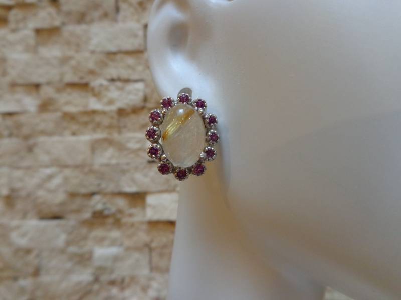 8 X 10 Mm Rutilquarz Und Rhodolith Granat Ohrstecker in Sterling Silber von ForsbergFineJewelry