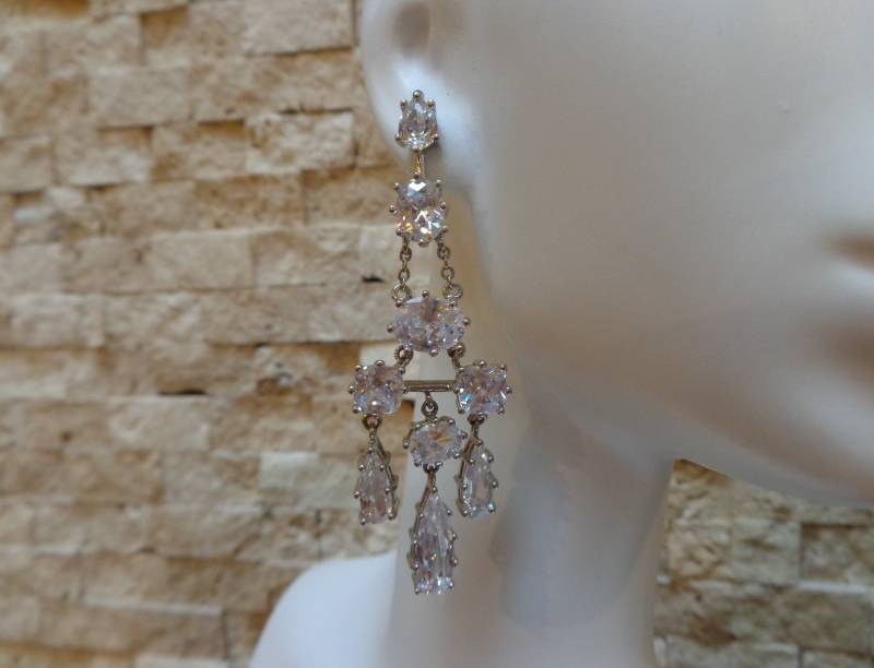 Edwardian Cz Kronleuchter Ohrring in Sterling Silber von ForsbergFineJewelry