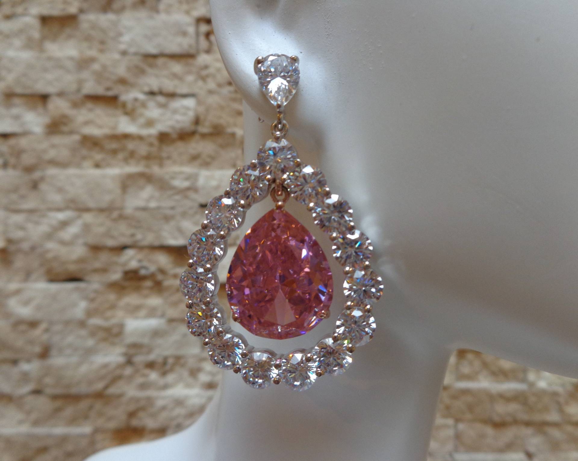 Große Dressy Pink Saphir Ohrringe Mit Cz in 14K Weißgold Vermeil Gemacht von ForsbergFineJewelry