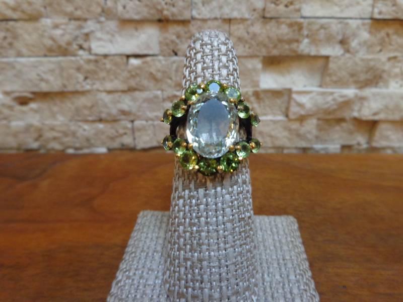 Grüner Amethyst Und Peridot Ring Aus Oxidiertem Sterlingsilber 750Er Gelbgold Vermeil, Größe 7 von ForsbergFineJewelry