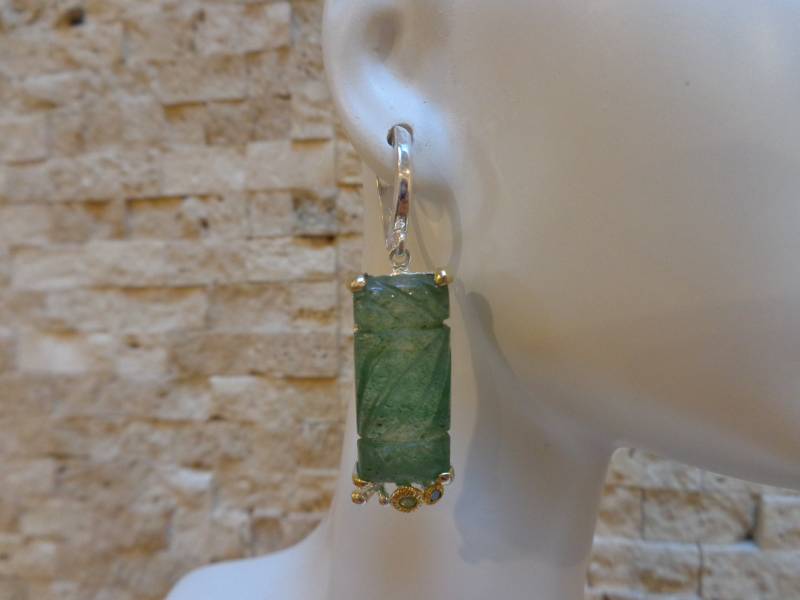 Handgeschnitzte Ohrringe Aus Aventurin Und Peridot Sterlingsilber 750Er Gelbgold Vermeil von ForsbergFineJewelry